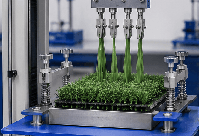 Synthetic sports surface tuft binding